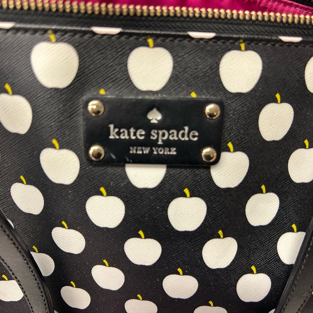 Kate Spade Black and White Polka Dot APPLE Tote and/or Diaper Bag - Picture 2 of 13